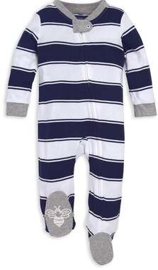 Burt's Bees Baby Organic Cotton Rugby Stripe Zip Up Footed Pajamas 18-24 mNEW